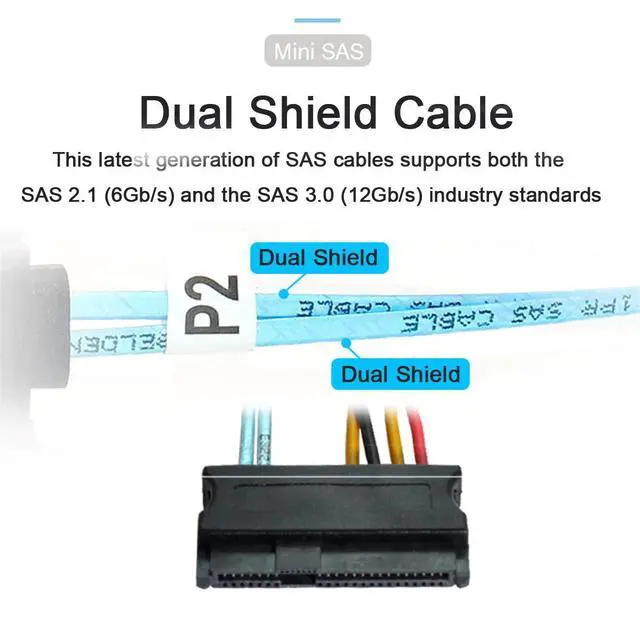 Alt view image 7 of 7 - Internal Slimline SAS HD SFF-8654 Host Controller to 4 SFF-8482 Target SAS Hard Disk and SATA Power Breakout Fanout Cable (100cm)