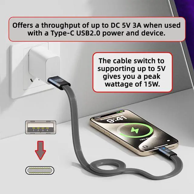 Alt view image 2 of 7 - USB3.1 Type-A Male Host to Type-C Male 10Gbps Flat Slim FPC USB-C Data Power Cable 5V3A Compatible with Laptop Phone Disk (100cm)