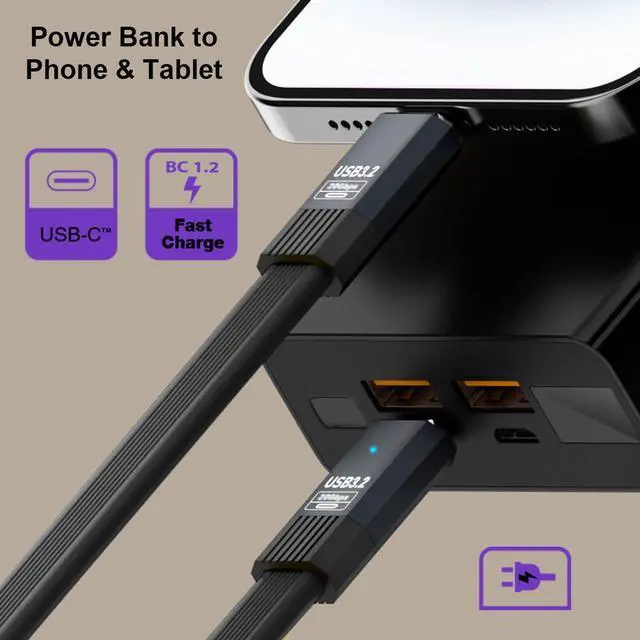 Alt view image 4 of 7 - USB3.1 Type-A Male Host to Type-C Male 10Gbps Flat Slim FPC USB-C Data Power Cable 5V3A Compatible with Laptop Phone Disk (100cm)