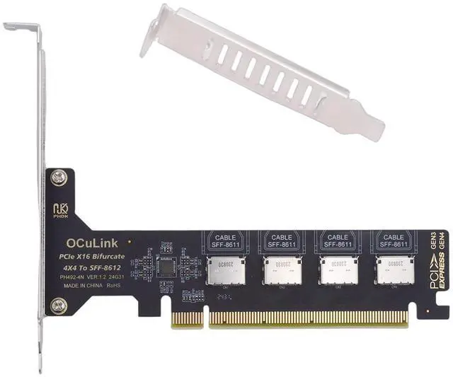 Main image of PCI-Express 4.0 PCIE 16x Detachable to Four Oculink SFF-8612 SFF-8611 Internal VROC Raid0 Adapter for U.2 SSD eGPU External Graphics Card Dock
