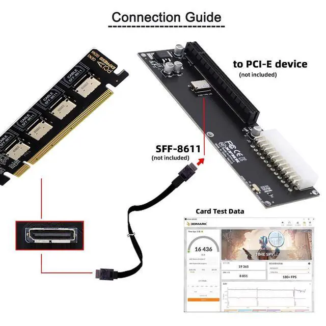 Alt view image 5 of 7 - PCI-Express 4.0 PCIE 16x Detachable to Four Oculink SFF-8612 SFF-8611 Internal VROC Raid0 Adapter for U.2 SSD eGPU External Graphics Card Dock