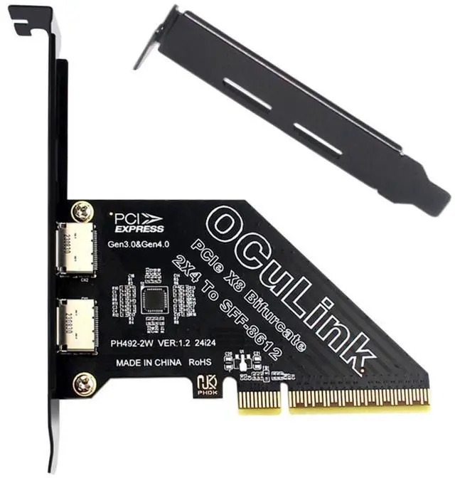Main image of PCI-Express 4.0 PCIE 8X Detachable to Dual Oculink SFF-8612 SFF-8611 VROC Raid0 Adapter for U.2 SSD eGPU External Graphics Card Dock