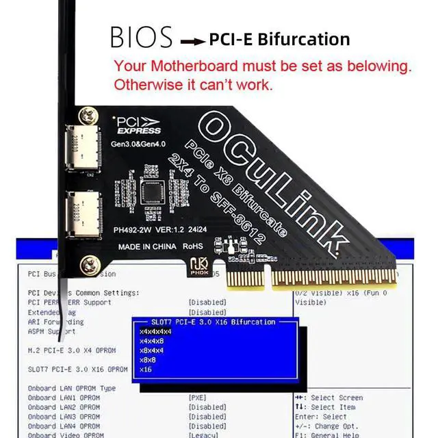 Alt view image 2 of 7 - PCI-Express 4.0 PCIE 8X Detachable to Dual Oculink SFF-8612 SFF-8611 VROC Raid0 Adapter for U.2 SSD eGPU External Graphics Card Dock