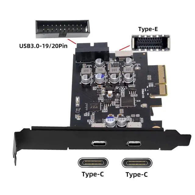 Alt view image 2 of 7 - 10Gbps Type-E USB 3.1 Front Panel Socket & USB3.0 19Pin/20Pin & Dual Type-C USB-C to PCI-E Express Card Adapter ASM3142 VL822
