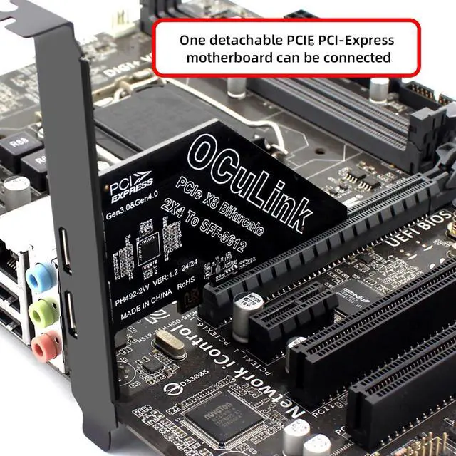 Alt view image 3 of 7 - PCI-Express 4.0 PCIE 8X Detachable to Dual Oculink SFF-8612 SFF-8611 VROC Raid0 Adapter for U.2 SSD eGPU External Graphics Card Dock