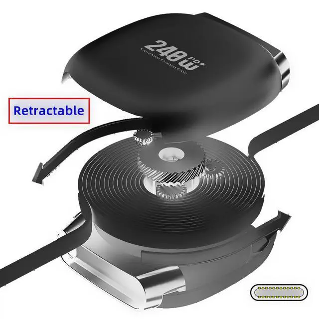 Alt view image 7 of 7 - Type-C Male to Male Retractable Stretch Coiled USB-C Cable USB2.0 Version 480Mbps 240W Compatible with Laptop Phone Tablet Power & Data 100cm (Black)