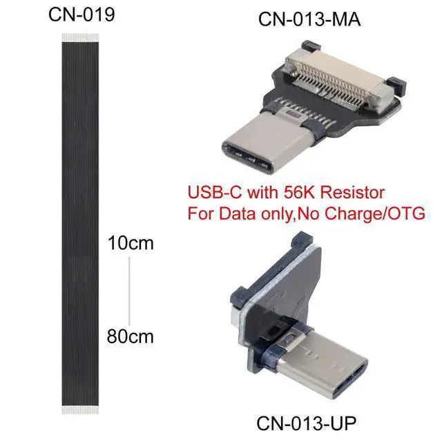 Alt view image 7 of 7 - 5pcs USB-C USB2.0 Type-C Male Connector Left Right Angled 90 Degree Flat FPC 480Mbps Data Power Compatible with FPV Camera Multicopter Aerial Photography