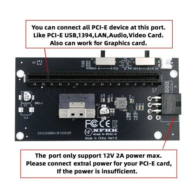 Alt view image 7 of 7 - Slimline 8X SFF-8654 74Pin to PCIE PCI-Express 16x Adapter TGX with 6Pin Power Switch Port for Mainboard Graphics Card
