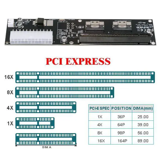 Alt view image 3 of 7 - Dual Slimline 8X SFF-8654 74Pin VROC to PCIE PCI-Express 16x Adapter with 24Pin Power Switch Port for Mainboard Graphics Card