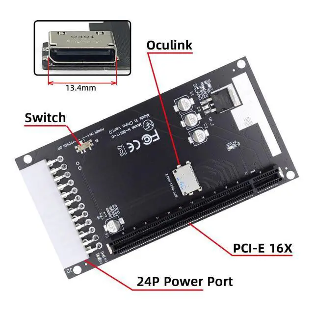Alt view image 2 of 7 - 4X Oculink SFF-8612 SFF-8611 to PCIE PCI-Express 16x Adapter with ATX 24pin Power Port for Mainboard Graphics Card