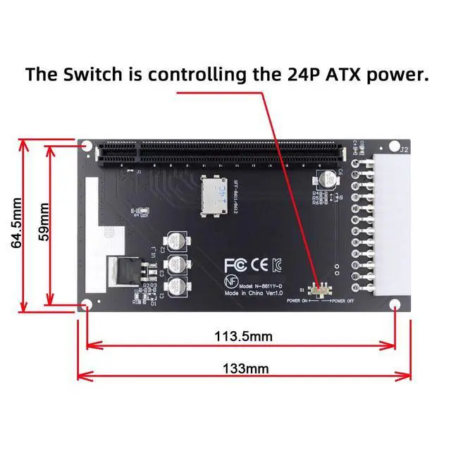 Alt view image 3 of 7 - 4X Oculink SFF-8612 SFF-8611 to PCIE PCI-Express 16x Adapter with ATX 24pin Power Port for Mainboard Graphics Card
