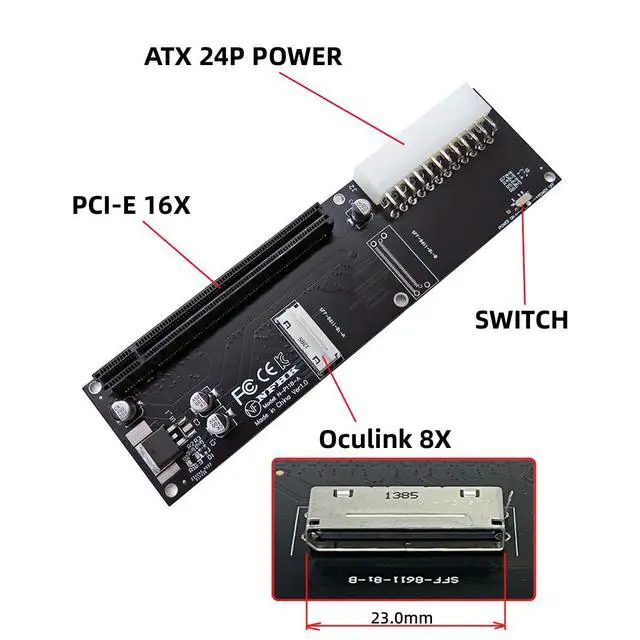 Alt view image 7 of 7 - 8X Oculink SFF-8612 8611 to PCIE PCI-Express 16x Adapter with ATX 24pin Power Port for Mainboard Graphics Card