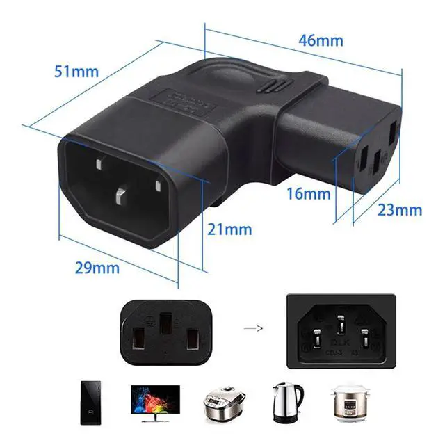 Alt view image 3 of 7 - IEC60320 C14 Male to C13 Female Power Extension Adapter AC Convertor Right Angled 90 Degree Connector