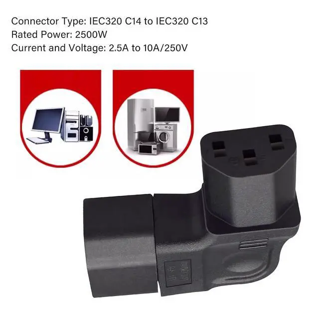 Alt view image 7 of 7 - IEC60320 C14 Male to C13 Female Power Extension Adapter AC Convertor Right Angled 90 Degree Connector