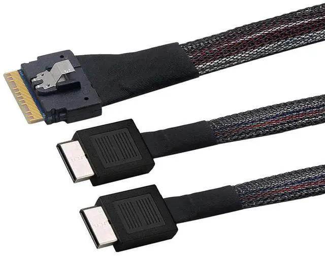 Main image of Detachable Bifurcation Virtual Raid PCI-E Ultraport Slimline SAS Slim 4.0 SFF-8654 8i 74pin to Dual Oculink SFF-8611 Cable 50cm PCI-Express