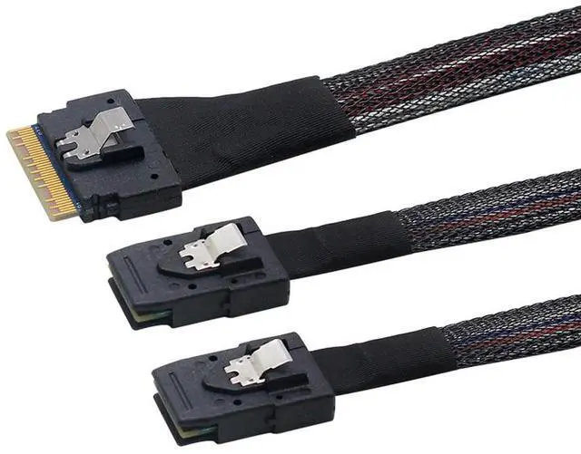 Main image of Detachable Bifurcation Virtual Raid PCI-E Ultraport Slimline SAS Slim 4.0 SFF-8654 8i 74pin to Dual SFF-8087 Mini SAS Cable PCI-Express