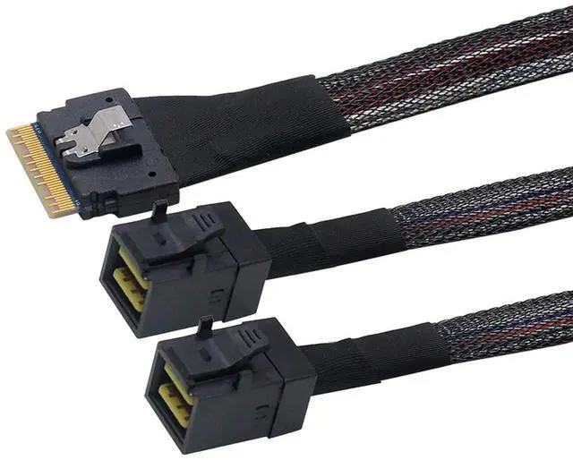 Main image of Detachable Bifurcation Virtual Raid PCI-E Ultraport Slimline SAS Slim 4.0 SFF-8654 8i 74pin to Dual SFF-8643 4i Mini SAS HD Cable PCI-Express