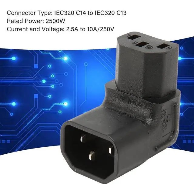 Alt view image 7 of 7 - IEC60320 C14 Male to C13 Female Power Extension Adapter AC Convertor Down Angled 90 Degree Connector