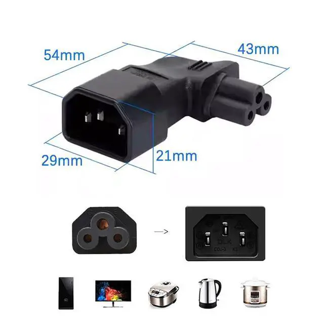 Alt view image 2 of 7 - IEC60320 C14 Male to C5 Female Power 3Pole Extension Adapter AC Convertor Left Angled 90 Degree Connector