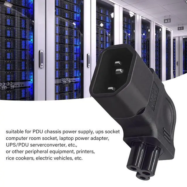 Alt view image 3 of 7 - IEC60320 C14 Male to C5 Female Power 3Pole Extension Adapter AC Convertor Left Angled 90 Degree Connector
