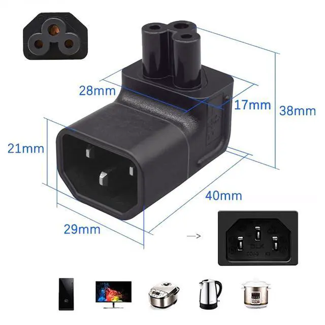 Alt view image 3 of 7 - IEC60320 C14 Male to C5 Female 3Pole Power Extension Adapter AC Convertor Up Angled 90 Degree Connector