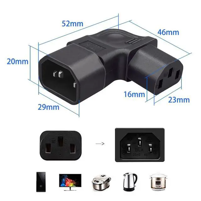 Alt view image 3 of 7 - IEC60320 C14 Male to C13 Female Power Extension Adapter AC Convertor Left Angled 90 Degree Connector
