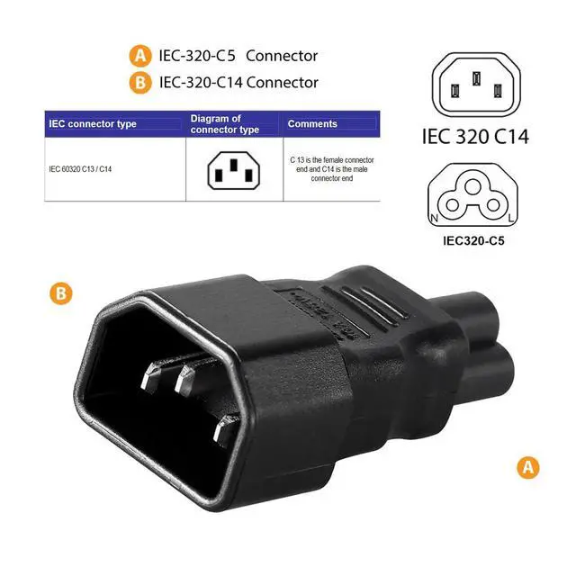 Alt view image 3 of 7 - IEC60320 C14 Male to C5 Female 3Pole Power Extension Adapter AC Convertor Straight Connector