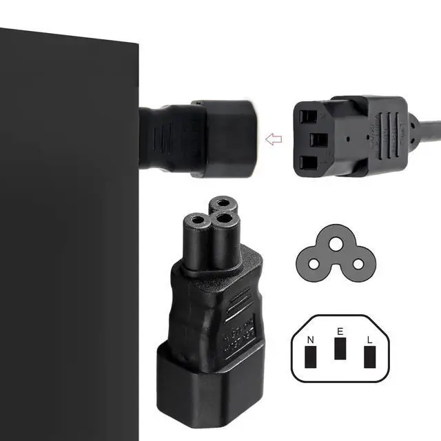 Alt view image 5 of 7 - IEC60320 C14 Male to C5 Female 3Pole Power Extension Adapter AC Convertor Straight Connector