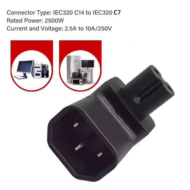 Alt view image 7 of 7 - IEC60320 C14 Male to C7 Female 2Pin Power Extension Adapter AC Convertor Up Angled 90 Degree Connector