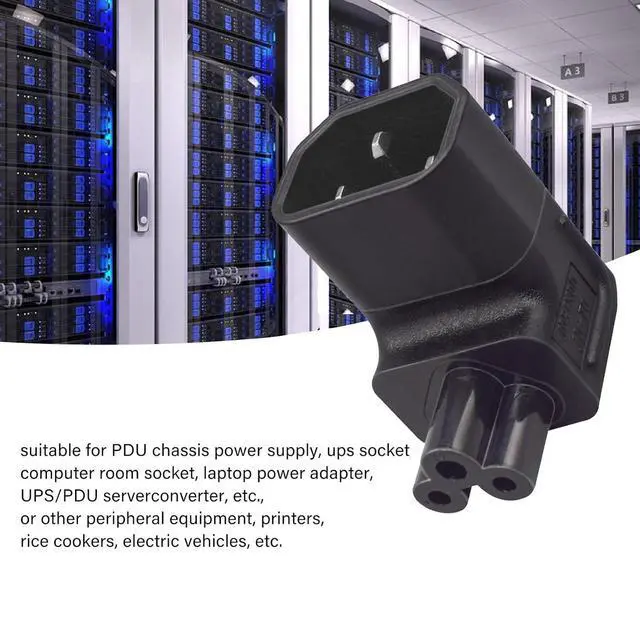 Alt view image 2 of 7 - IEC60320 C14 Male to C5 Female 3Pole Power Extension Adapter AC Convertor Down Angled 90 Degree Connector