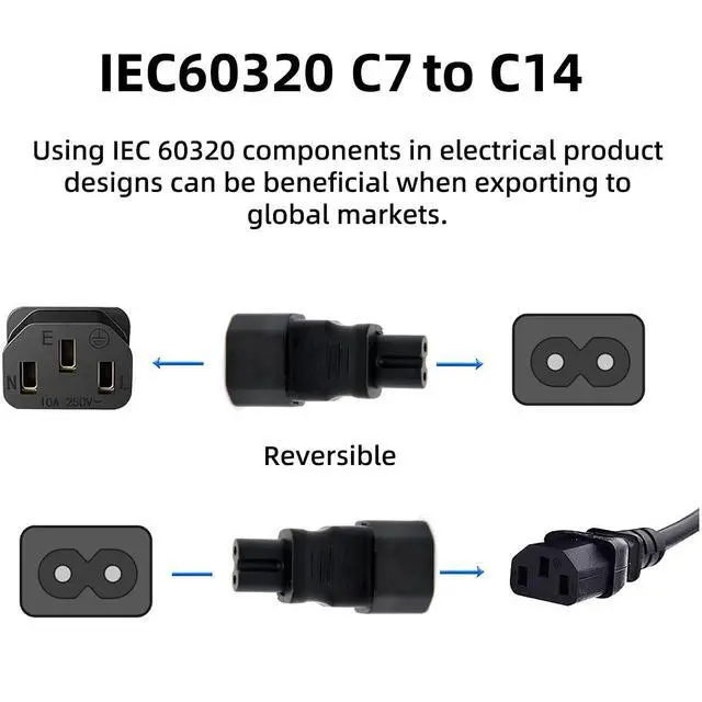 Alt view image 5 of 7 - IEC60320 C14 Male to C7 Female 2Pin Power Extension Adapter AC Convertor Straight Connector