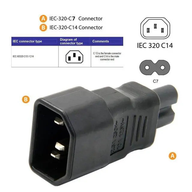 Alt view image 6 of 7 - IEC60320 C14 Male to C7 Female 2Pin Power Extension Adapter AC Convertor Straight Connector