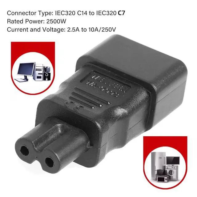 Alt view image 7 of 7 - IEC60320 C14 Male to C7 Female 2Pin Power Extension Adapter AC Convertor Straight Connector