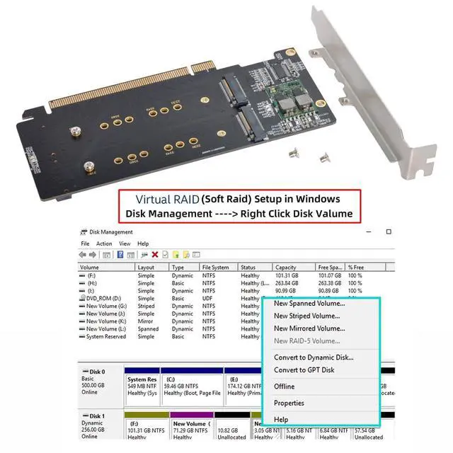 Alt view image 6 of 7 - Virtual Raid NGFF Dual 2X NVME M.2 NGFF SSD to Detachable Bifurcation PCIE Express 5.0 Gen5 Gen4 X16 Raid Card VROC Raid0 Hyper Adapter