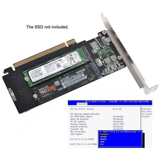 Alt view image 7 of 7 - Virtual Raid NGFF Dual 2X NVME M.2 NGFF SSD to Detachable Bifurcation PCIE Express 5.0 Gen5 Gen4 X16 Raid Card VROC Raid0 Hyper Adapter