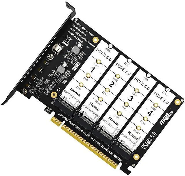 Main image of Virtual Raid NGFF 4X NVME M.2 NGFF SSD to Detachable Bifurcation PCIE Express 5.0 Gen5 Gen4 X16 Raid Card VROC Raid0 Hyper Adapter