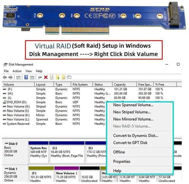 Alt view image 4 of 7 - Virtual Raid NGFF Low Profile Dual 2X NVME M.2 SSD to Detachable Bifurcation PCIE Express Gen4 X8 X16 Raid Card VROC Raid0 Hyper Adapter