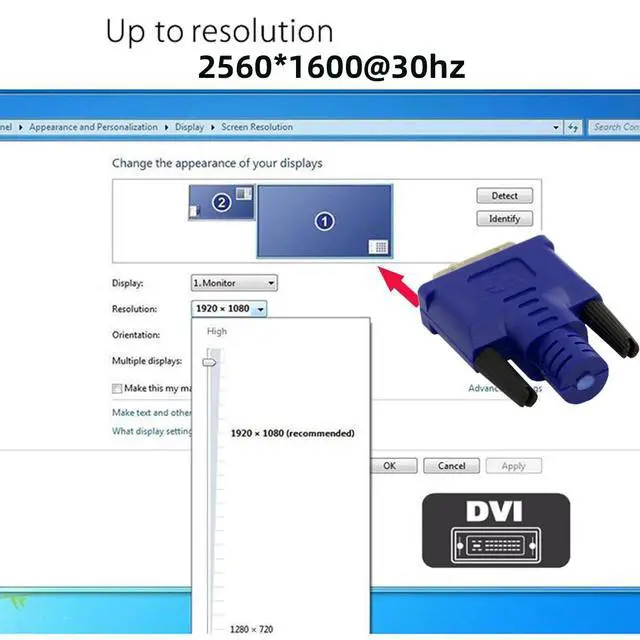 Alt view image 7 of 7 - DVI Virtual Display 24+1 DVI-D Active Adapter Dummy Plug Headless Ghost Emulator Compatible with Remote Desktop Laptop Server NAS Black Color (4K@60Hz)