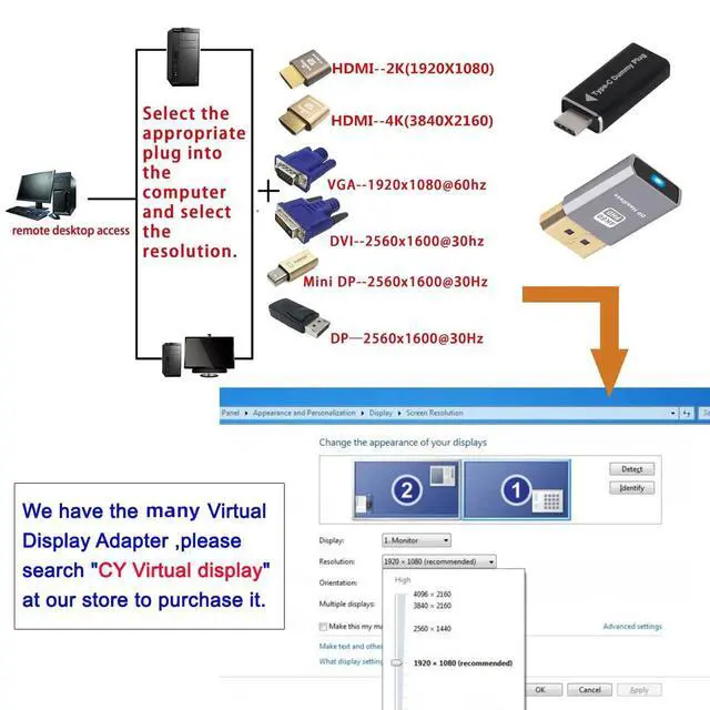 Alt view image 7 of 7 - DP Virtual Display Displayport Active Adapter Dummy Plug HDTV Headless Ghost Emulator 1080p@60hz Compatible with Remote Desktop Laptop Server NAS Silver Color (4K@60Hz)
