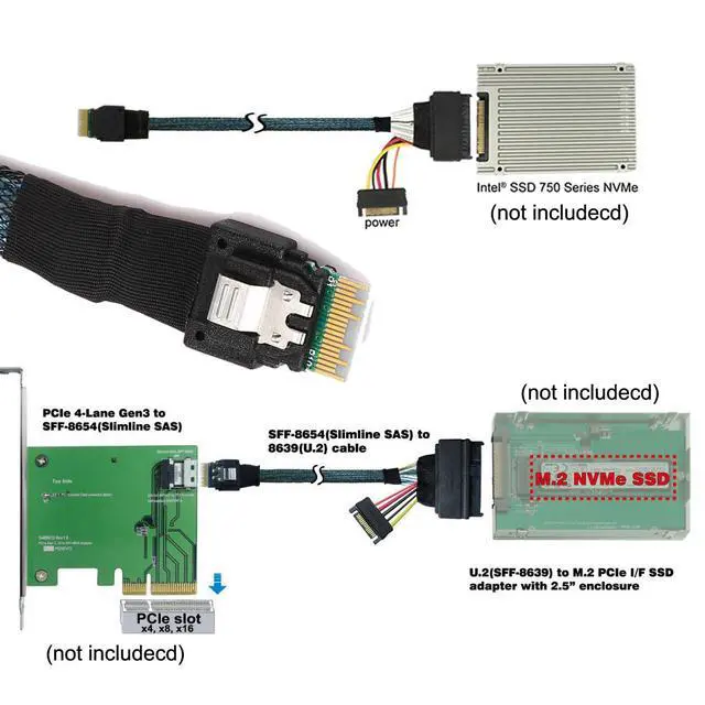 Alt view image 2 of 7 - U.2 U2 SFF-8639 SSD to Slimline SFF-8654 4i NVME PCIe Cable for Mainboard SSD 750 p3600 p3700 M.2