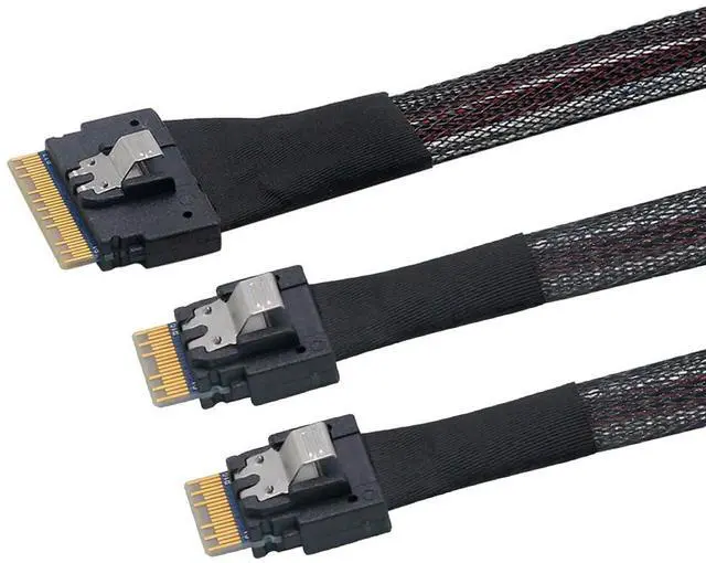 Main image of Detachable Bifurcation Virtual Raid PCI-E Ultraport Slimline SAS Slim PCIE 4.0 SFF-8654 8i 74pin to Dual SFF-8654 4i 38Pin Cable 50cm PCI-Express