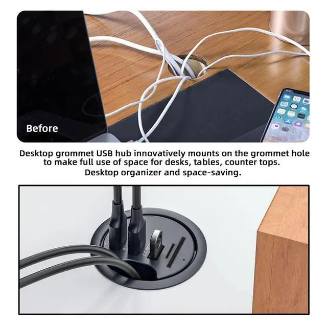 Alt view image 6 of 7 - USB 3.0 Multi HUB 5Gbps to SD TF 3 Port USB 60mm Desk Grommet Splitter Dock Station Micro-SD Card Reader for Desktop Desk Hole Laptop