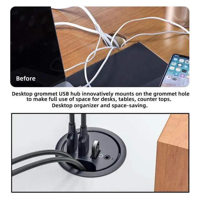 Alt view image 6 of 7 - USB 3.0 Multi HUB 5Gbps to Sound Card AUX 3 Port USB 60mm Desk Grommet Splitter Dock Station Headphone Mic Audio Interface for Desktop Desk Hole Laptop