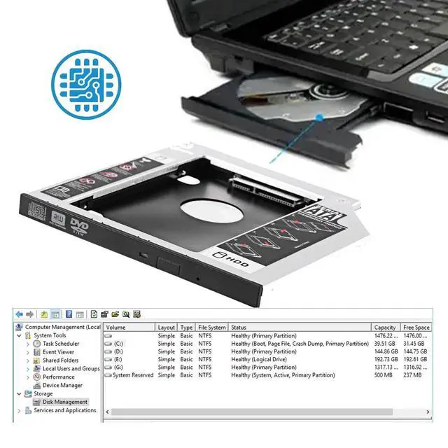 Alt view image 2 of 7 - SATA 22Pin Female to Slimline SATA 13P Male HDD 2nd Hard Disk Drive Caddy Enclosure for 9.5mm Universal Laptop CD DVD-ROM Optical Bay