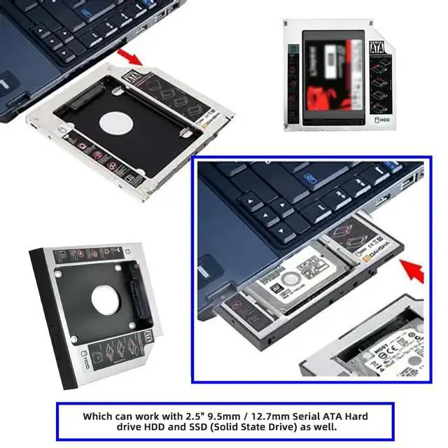 Alt view image 3 of 7 - SATA 22Pin Female to Slimline SATA 13P Male HDD 2nd Hard Disk Drive Caddy Enclosure for 9.5mm Universal Laptop CD DVD-ROM Optical Bay