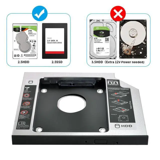 Alt view image 6 of 7 - SATA 22Pin Female to Slimline SATA 13P Male HDD 2nd Hard Disk Drive Caddy Enclosure for 9.5mm Universal Laptop CD DVD-ROM Optical Bay