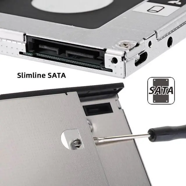 Alt view image 5 of 7 - SATA 22Pin Female to Slimline SATA 13P Male HDD 2nd Hard Disk Drive Caddy Enclosure for 9.5mm Universal Laptop CD DVD-ROM Optical Bay