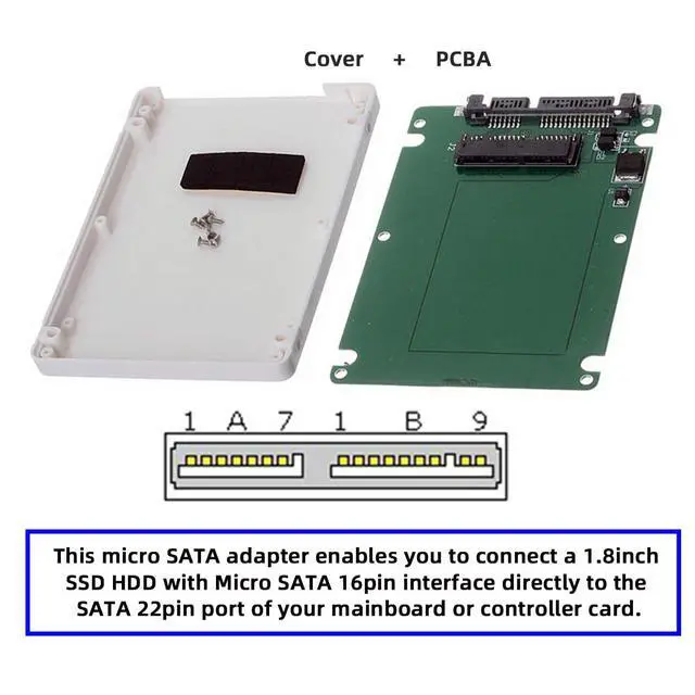 Alt view image 5 of 7 - Micro SATA 7+9p 16pin SSD 1.8" HDD Hard Disk Drive to 2.5" SATA 7+15p 22pin Enclosure 6Gbps for Laptop Desktop