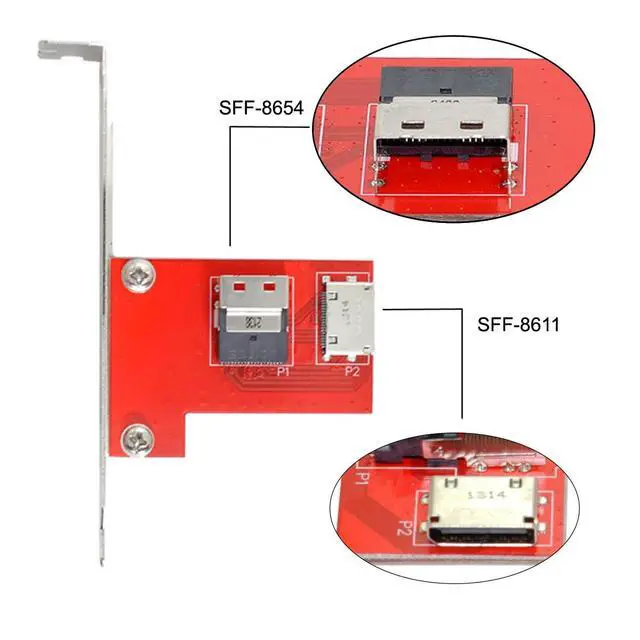 Alt view image 7 of 7 - PCI-Express PCI-E 4.0 SAS Slimline SFF-8654 Female to Oculink SFF-8612 SFF-8611 Female Adapter PCBA Reversible with 12cm Bracket