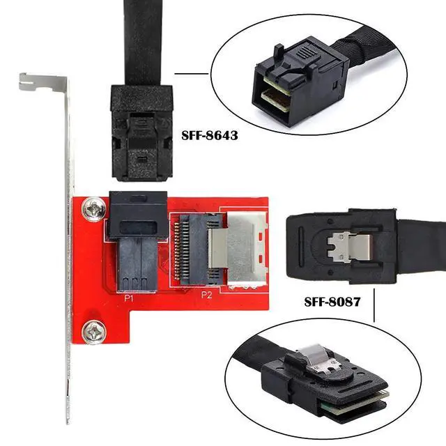 Alt view image 3 of 7 - PCI-Express PCI-E 4.0 Mini SAS SFF-8087 Female to SAS HD SFF-8643 Female Adapter PCBA Reversible with 12cm Bracket